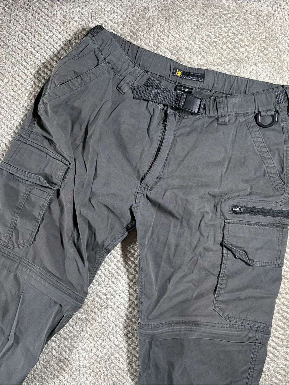 BC Clothing Men's Convertible Cargo Hiking Pants / Shorts Charcoal Large x 30”